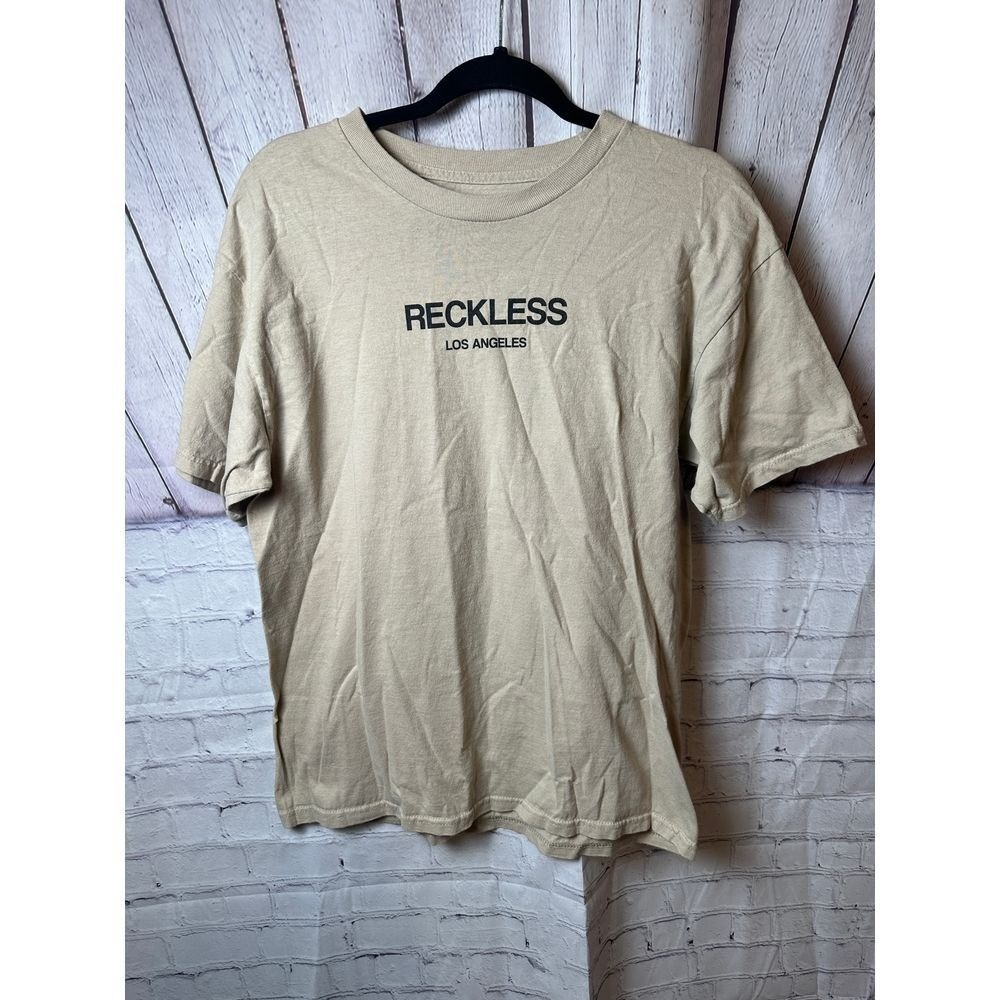 Young & Reckless Beige Cotton T-Shirt Casual Streetwear Logo Print Large
